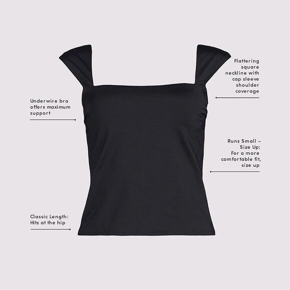 Land's End Plus Size Square Neck Wide back straps tankini top black Various size - Picture 5 of 7